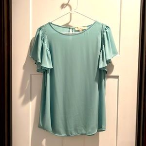 Loft - blouse with ruffle sleeve soft mint color- perfect for work.